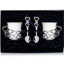 Серебряный Набор кофейных чашек Сердечко 754НБ07806