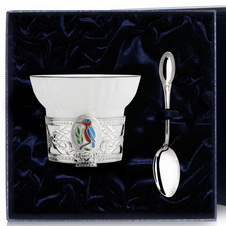 Серебряная Чашка чайная Зимородок с эмалью 945ЧШ03007